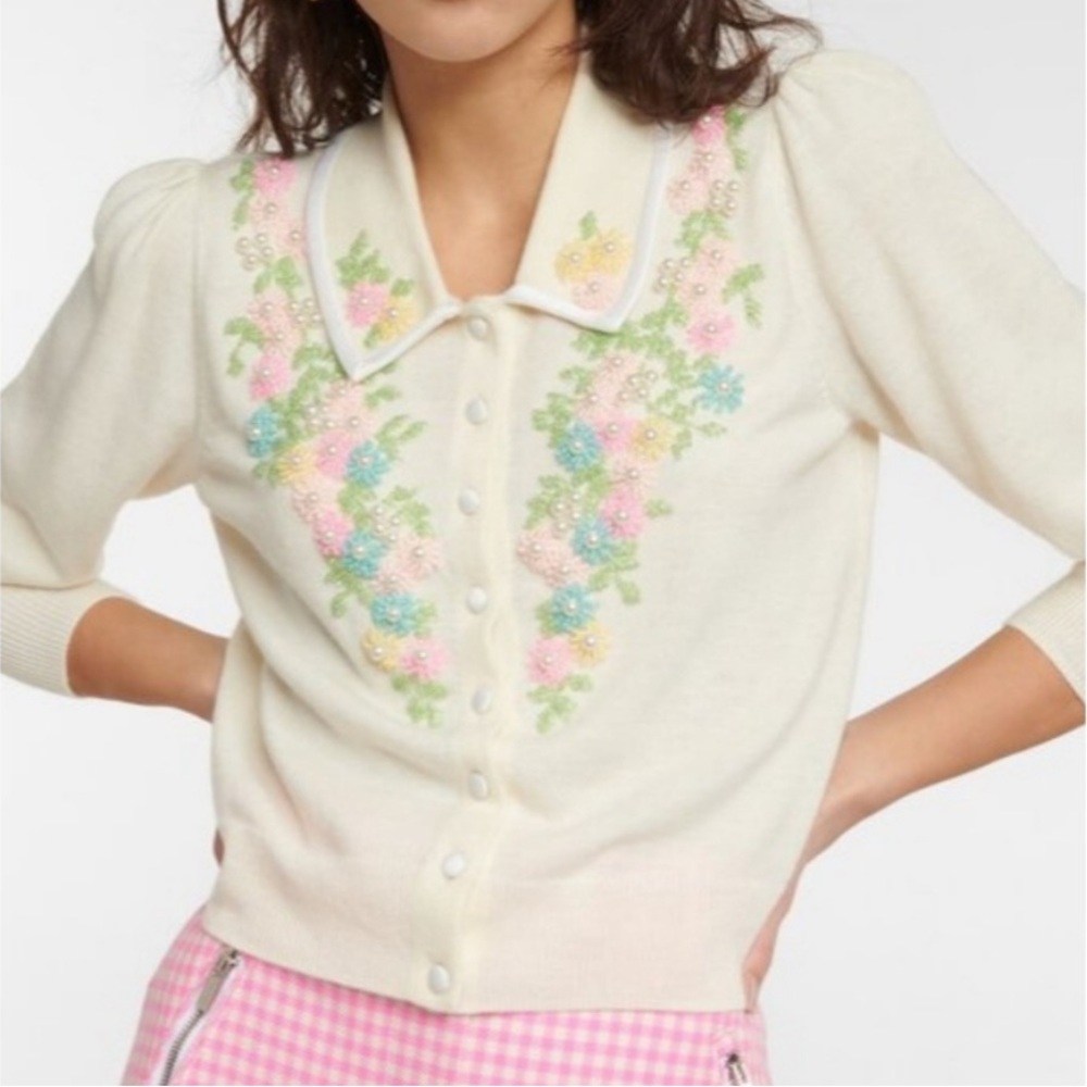 LoveShackFancy -Ultra Soft "Georgina"
Cardigan - Ivory, Floral Appliqué & Beads
